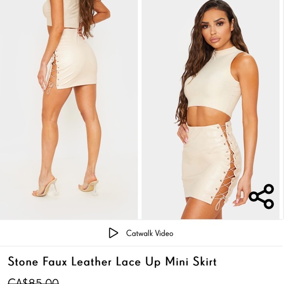 PrettyLittleThing Dresses & Skirts - 2/$15 NWT PrettyLittleThing Stone Leather Lace Up Mini Skirt